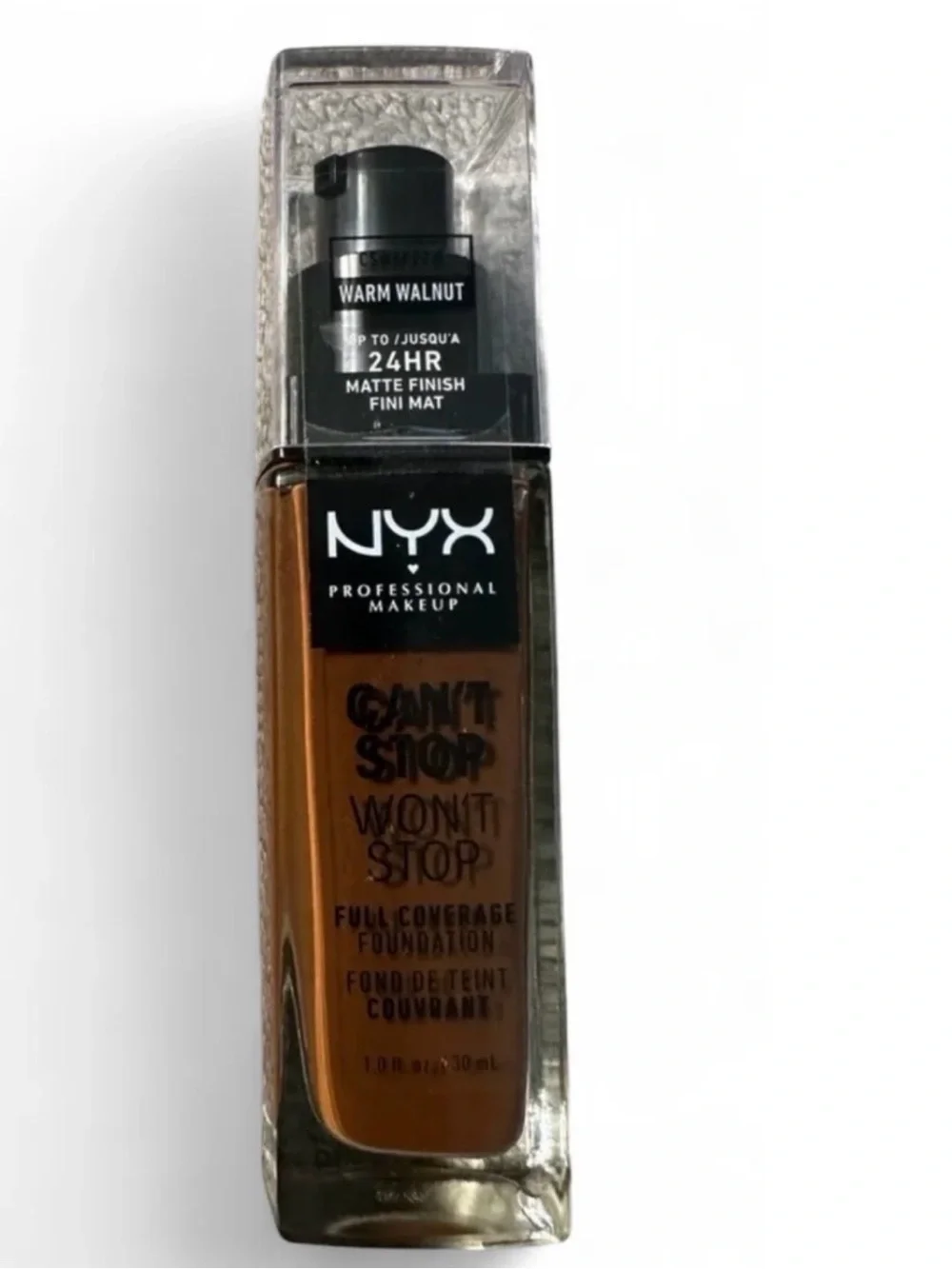 NYX Can't Stop Won't Stop Foundation 24HR Full Coverage Warm Walnut NWT